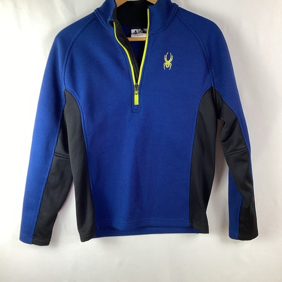 Spyder Fleece Pullover Mens Medium Blue Black 1/2 Zip Outdoor Jacket Polyester - Picture 1 of 8